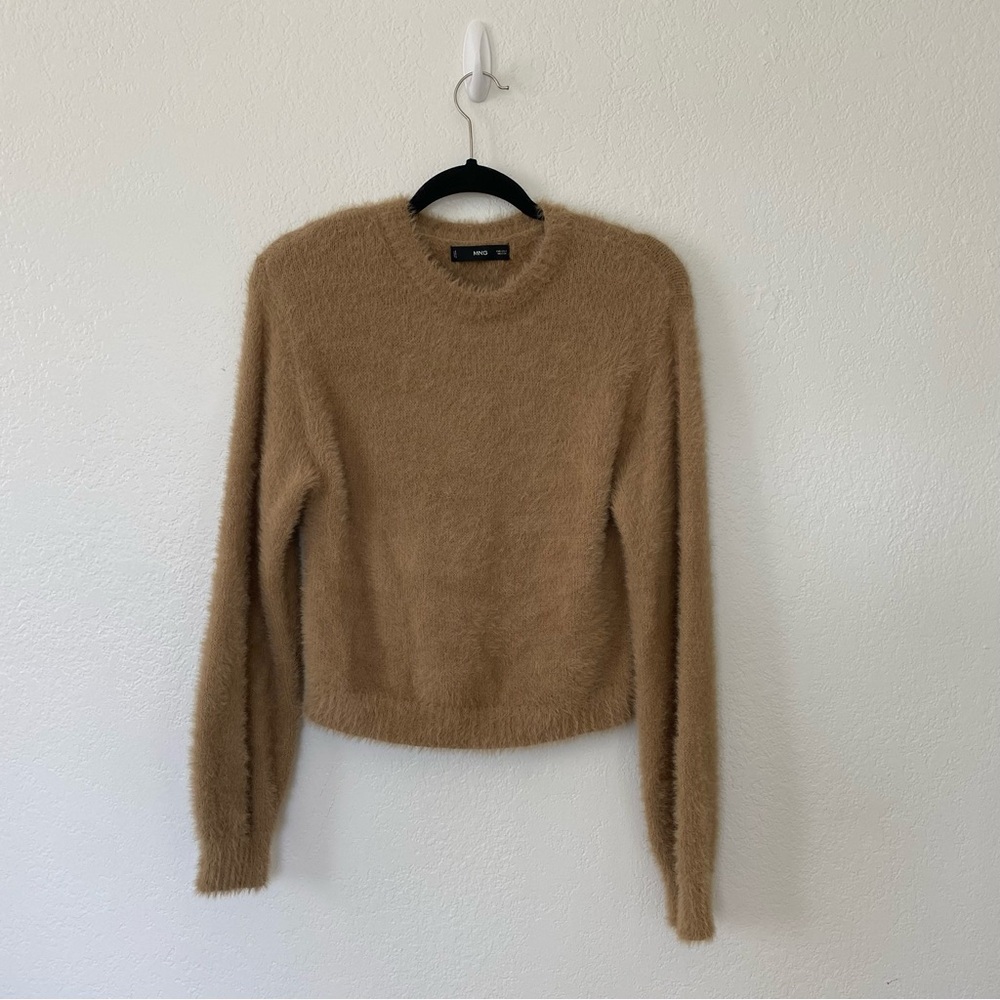 Mango Camel Fuzzy Crewneck Sweater